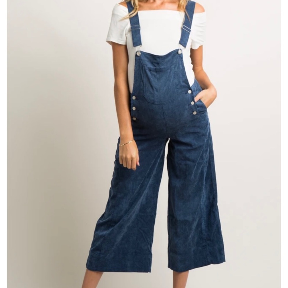 Blue Corduroy Pocket Front Maternity Overalls